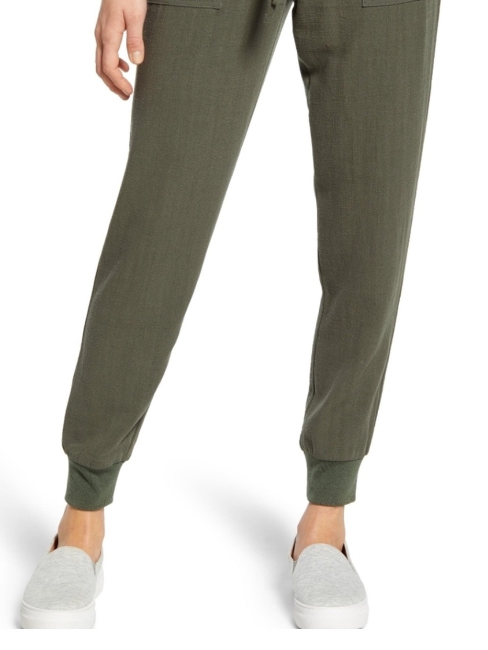 Gibson Anna Linen Blend Olive Green Joggers - Small